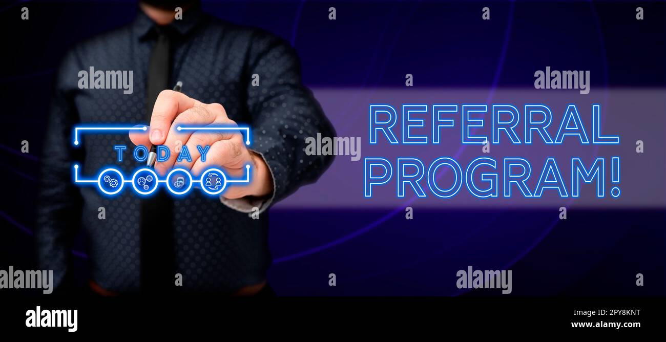 Handschrifttext Empfehlungsprogramm. Geschäftskonzept, den eigenen Patienten zur Behandlung an einen anderen Arzt zu schicken Stockfoto