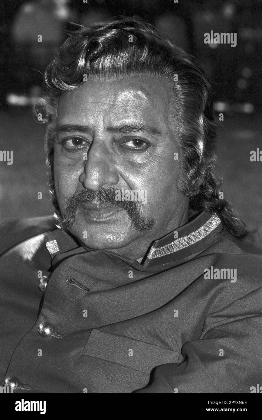 Indische alte 1980er Jahre Schwarz-Weiß-bollywood-Kino hindi Filmschauspieler, Indien, Pran, indischer Schauspieler, Indien Stockfoto
