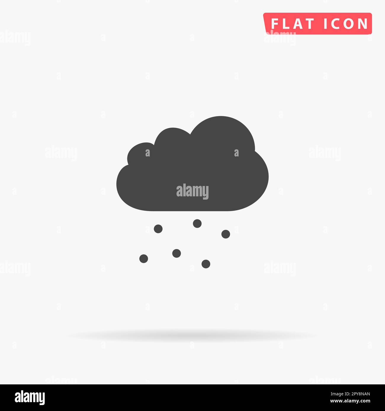 Wolke mit Hagel. Einfaches flaches schwarzes Symbol mit Schatten auf weißem Hintergrund. Piktogramm zur Vektordarstellung Stockfoto