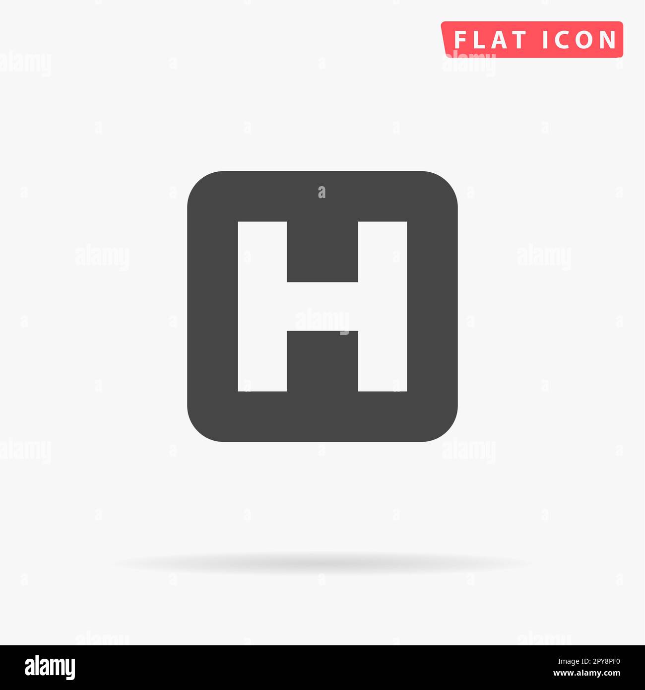 Krankenhaus. Einfaches flaches schwarzes Symbol mit Schatten auf weißem Hintergrund. Piktogramm zur Vektordarstellung Stockfoto