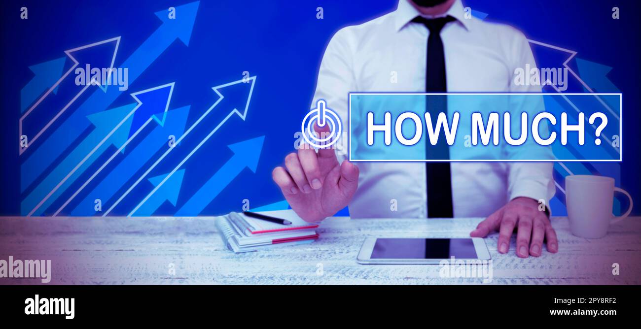 Handschrift Schild "wie viel". Konzeptfoto Fragen Sie nach dem Betrag oder den Kosten von etwas welcher Betrag oder Preis Stockfoto