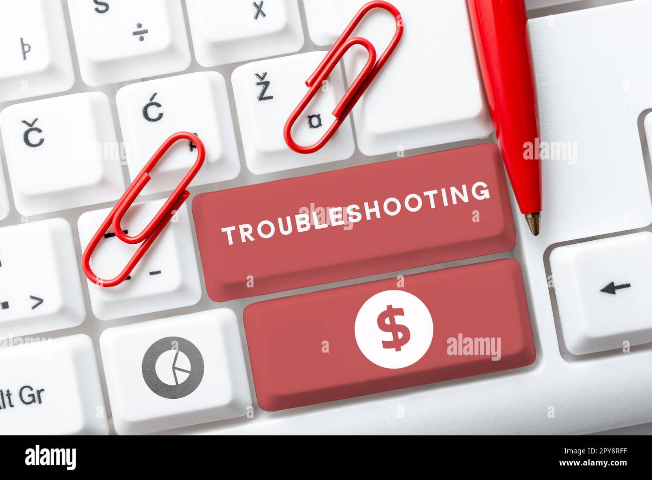 Schild zeigt Fehlerbehebung an. Geschäftsansatz eine Untersuchung oder Behandlung der Probleme ist aufgetreten Stockfoto