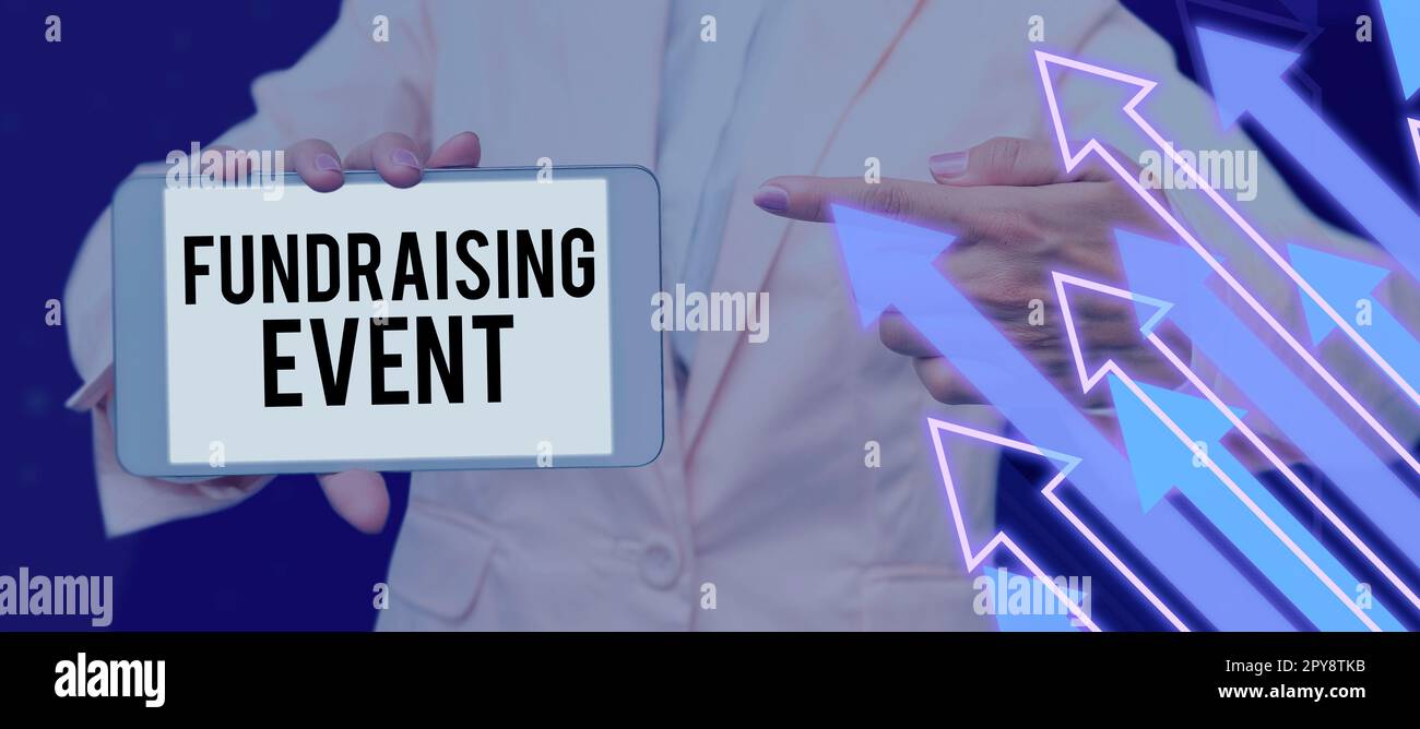 Schild mit Fundraising-Veranstaltung. Geschäftsidee-Kampagne, deren Zweck es ist, Geld für eine Sache zu sammeln Stockfoto