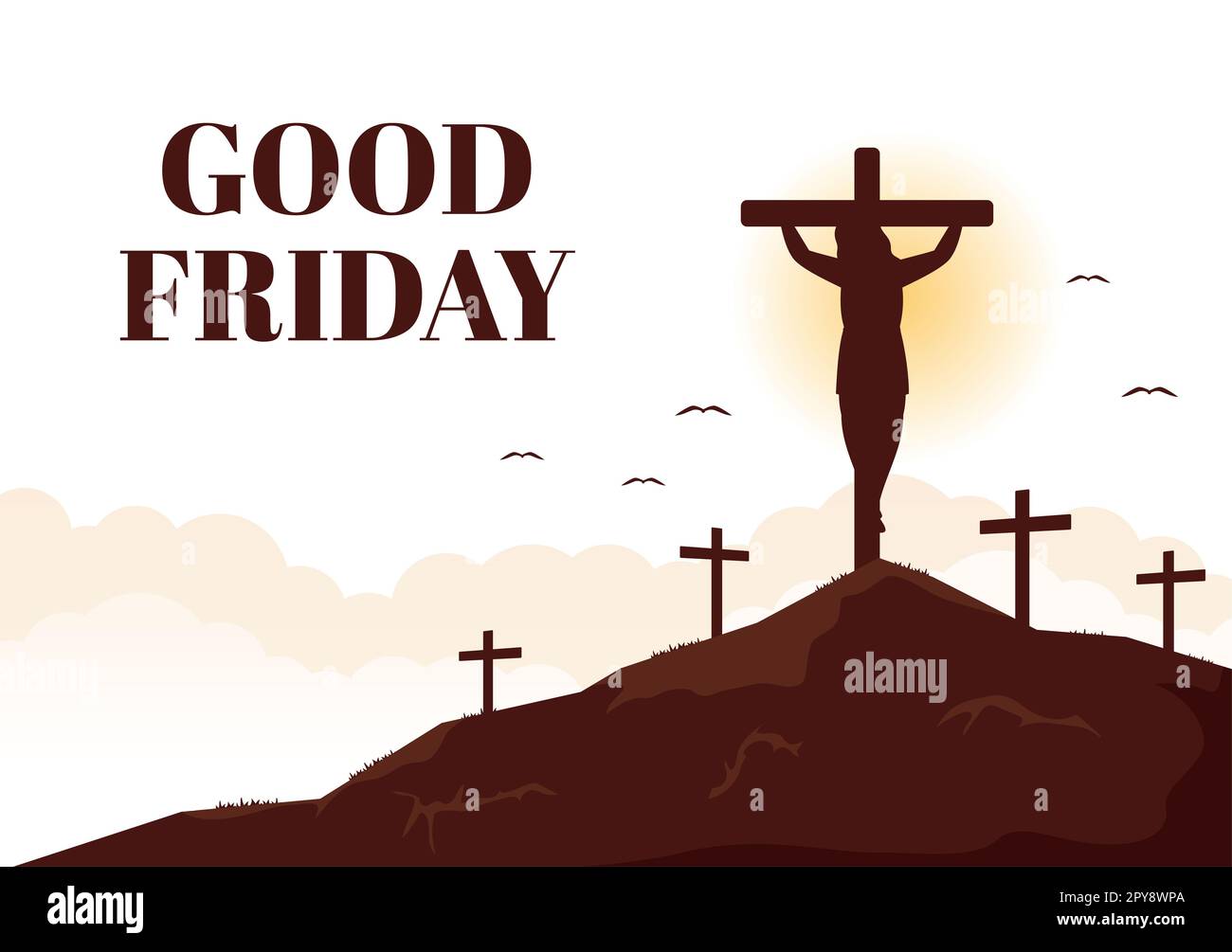 Happy Karfreitag Illustration with Christian Holiday of Jesus Christus Crucifixion in Flat Cartoon Hand Drawn for Web Banner or Landing Page Templates Stockfoto