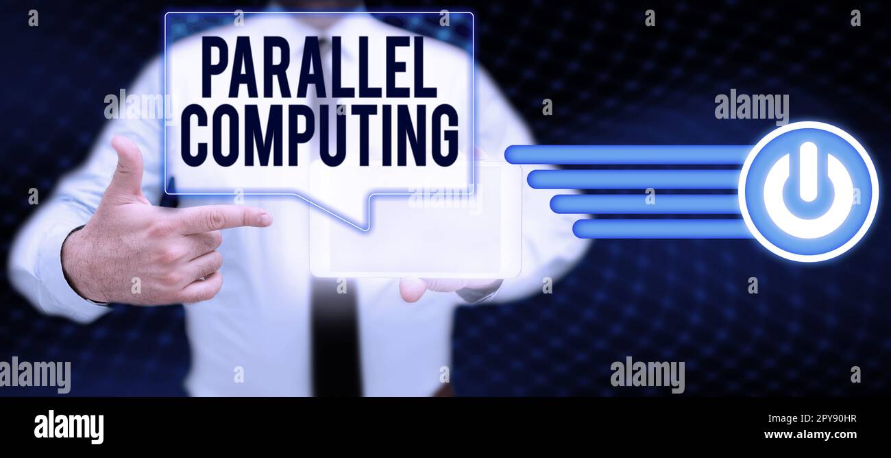 Konzeptionelle Beschriftung Parallel Computing. Wort für gleichzeitige Berechnung mittels Software und Hardware Stockfoto