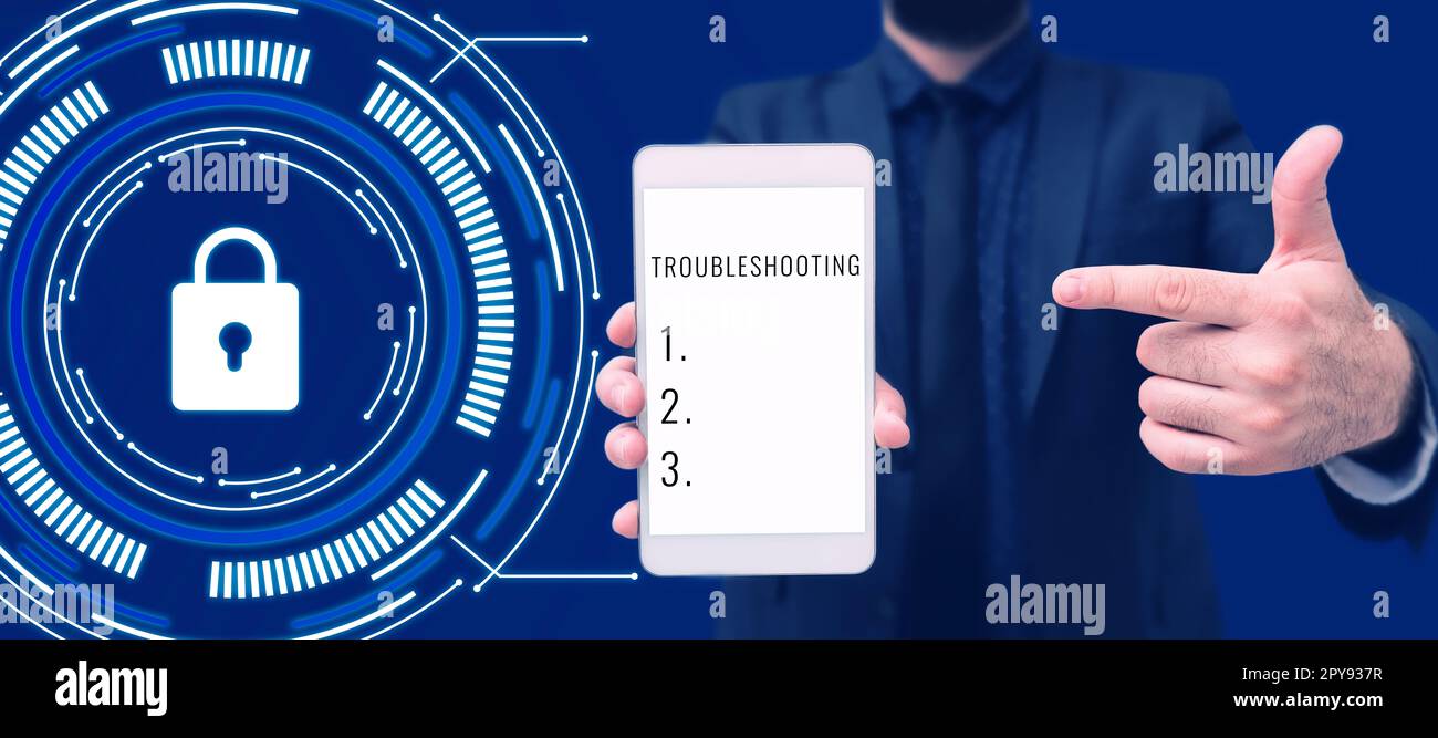 Fehlerbehebung bei handschriftlichem Text. Begriff, der eine Untersuchung oder Behandlung der Probleme bedeutet Stockfoto