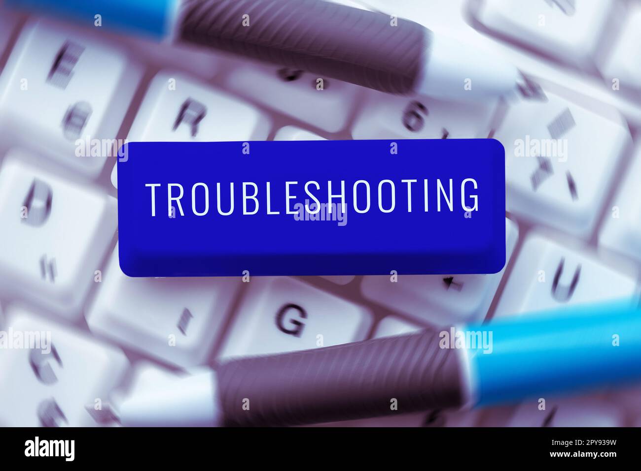 Textbeschriftung zur Darstellung der Fehlerbehebung. Internet-Konzept eine Untersuchung oder Behandlung der Probleme ist aufgetreten Stockfoto