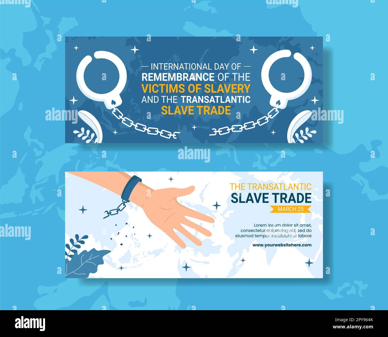 Erinnerung an die Opfer der Sklaverei und Sklavenhandel Horizontale Banner flache Cartoon handgezeichnete Vorlagen Illustration Stockfoto