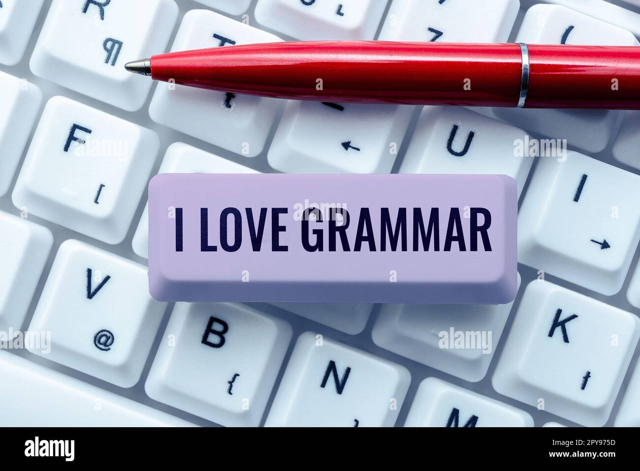 Inspiration mit dem Schild „I Love Grammar“. Geschäftsvorstellung der Bewunderung des Systems und der Sprachstruktur Stockfoto