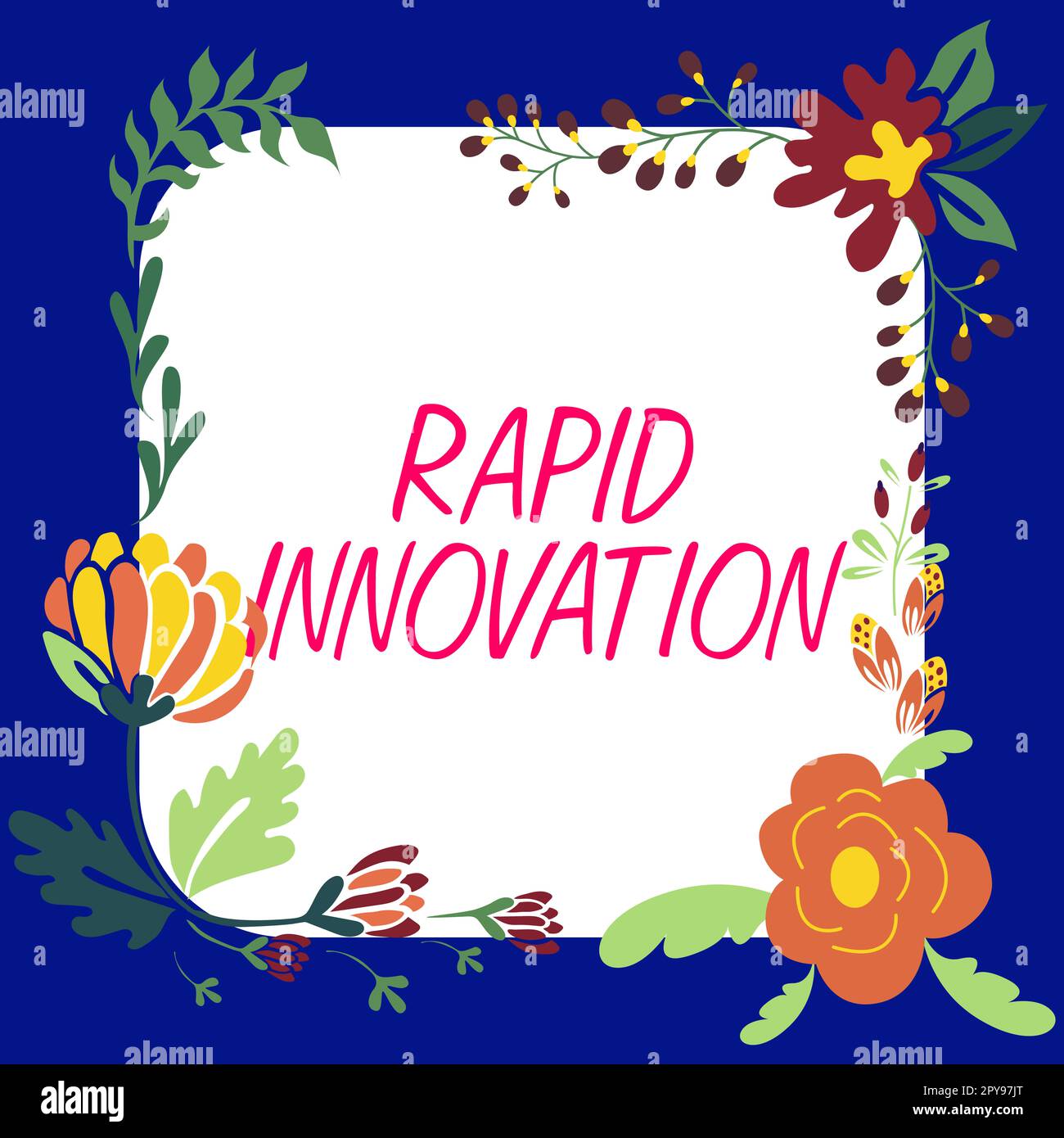 Textunterschrift für schnelle Innovationen. Internetkonzept, das charakteristisch für eine Website ist, die Suchmaschinenalgorithmen verwendet Stockfoto