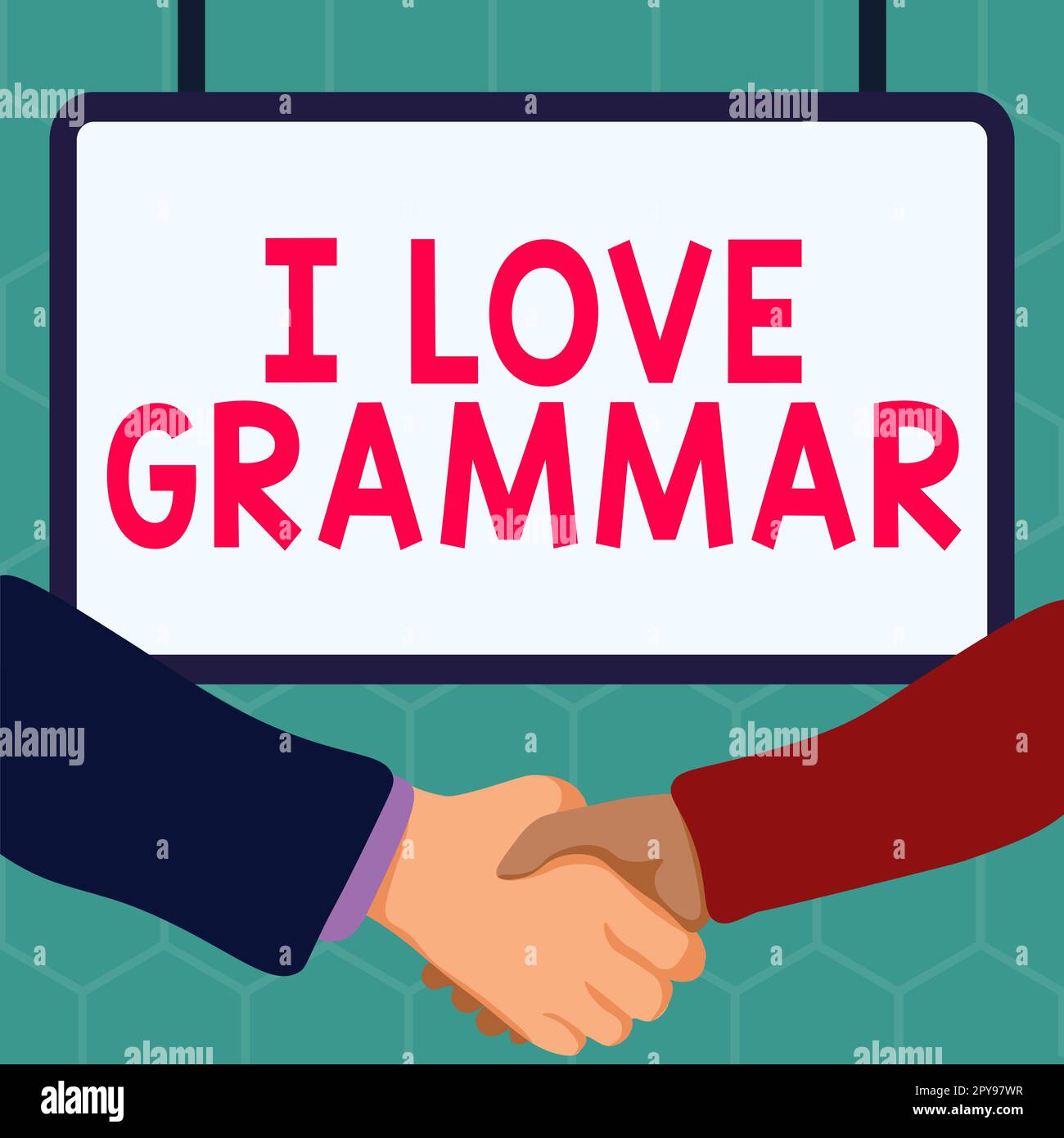 Textzeichen mit „I Love Grammar“. Geschäftsbegriffshandlung des Bewunderungssystems und der Sprachstruktur Stockfoto