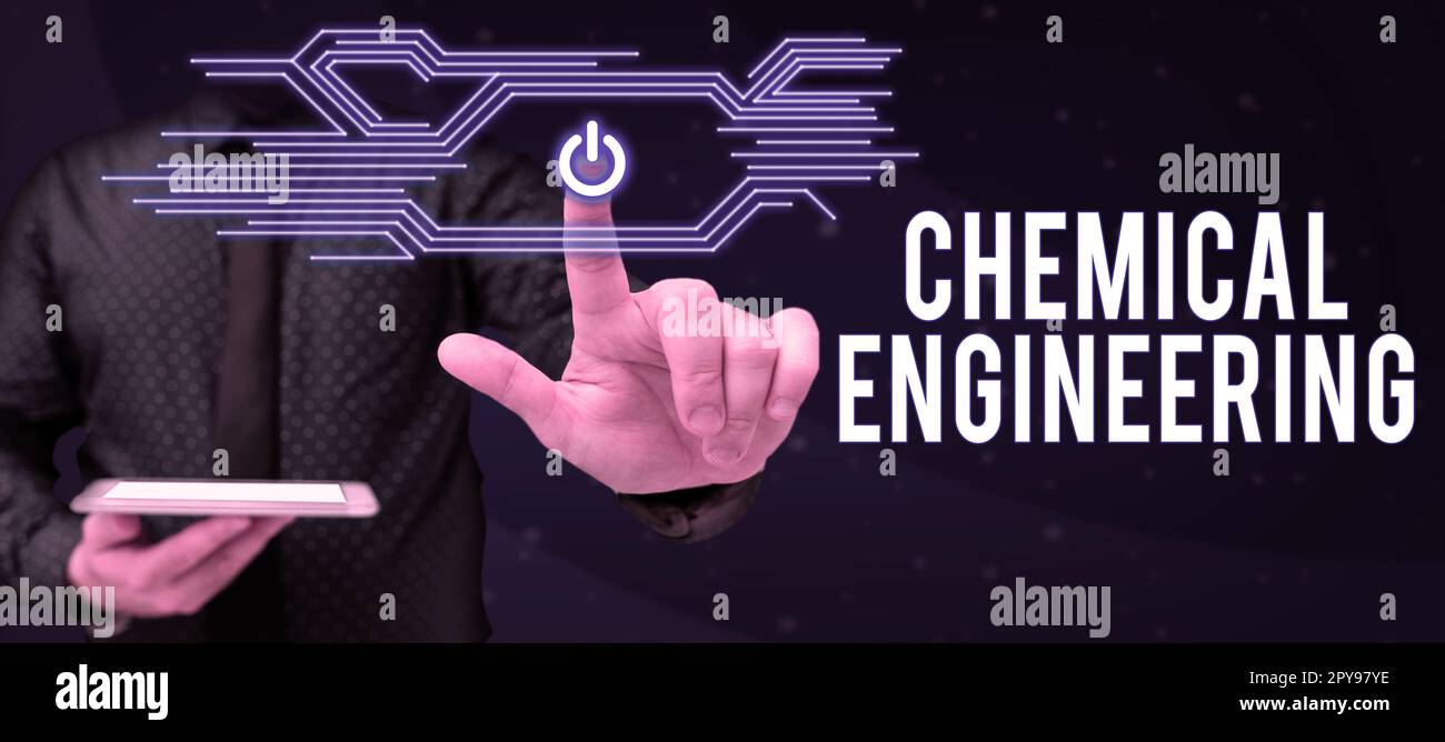 Handschriftliches Schild Chemieingenieurwesen. Konzept bedeutet, Dinge zu entwickeln, die sich mit der industriellen Anwendung der Chemie befassen Stockfoto