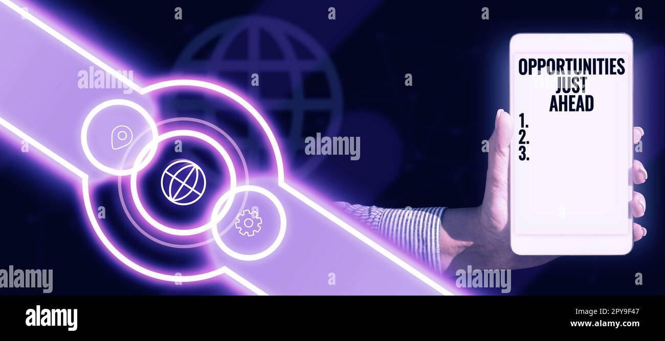 Textzeichen, das die Chancen direkt vor Ihnen anzeigt. Unternehmen zeigen eine Reihe von Umständen, die es ermöglichen, etwas in kurzer Zeit zu tun Stockfoto