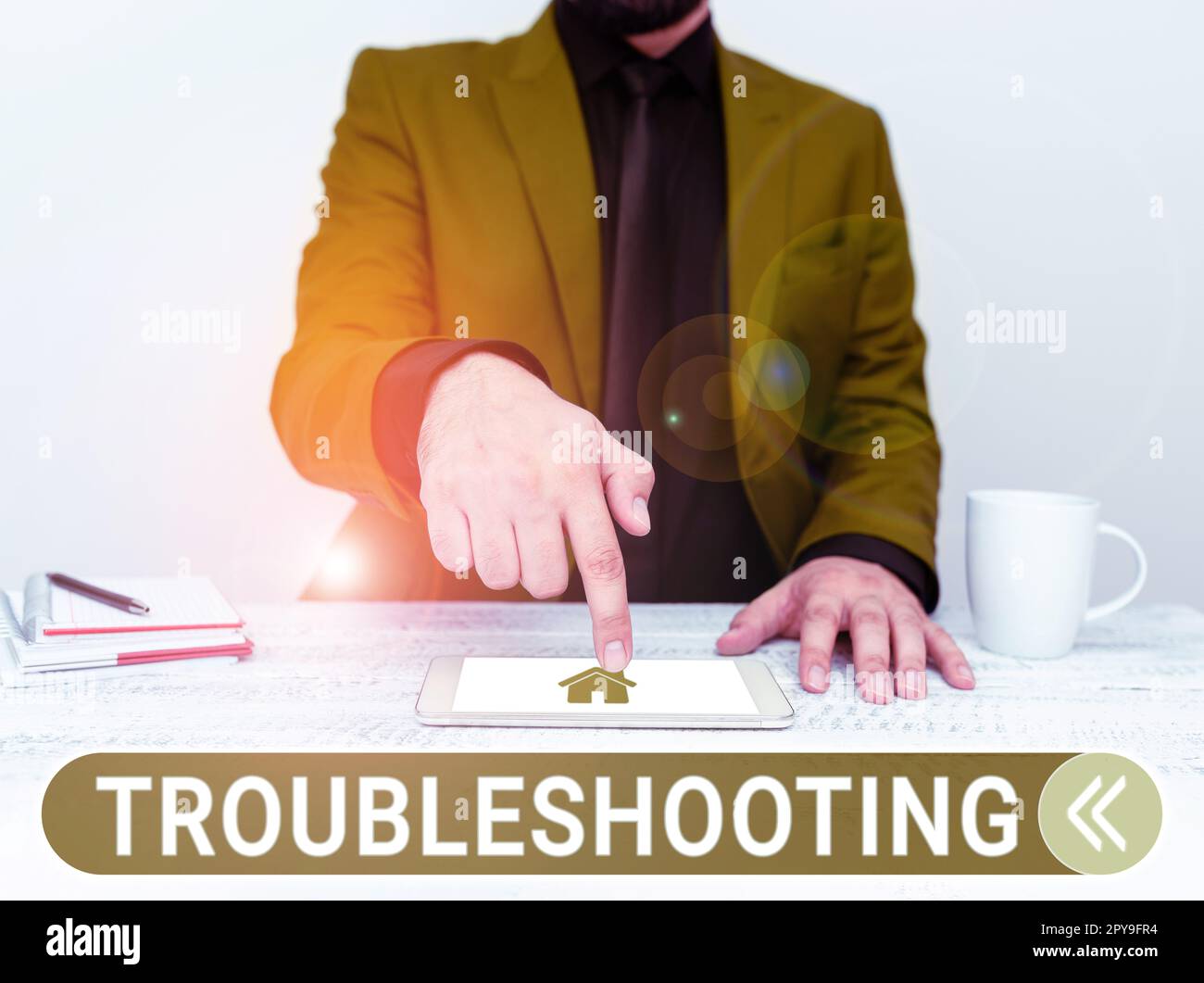 Textzeichen für Fehlerbehebung. Geschäftskonzept eine Untersuchung oder Behandlung der Probleme ist aufgetreten Stockfoto