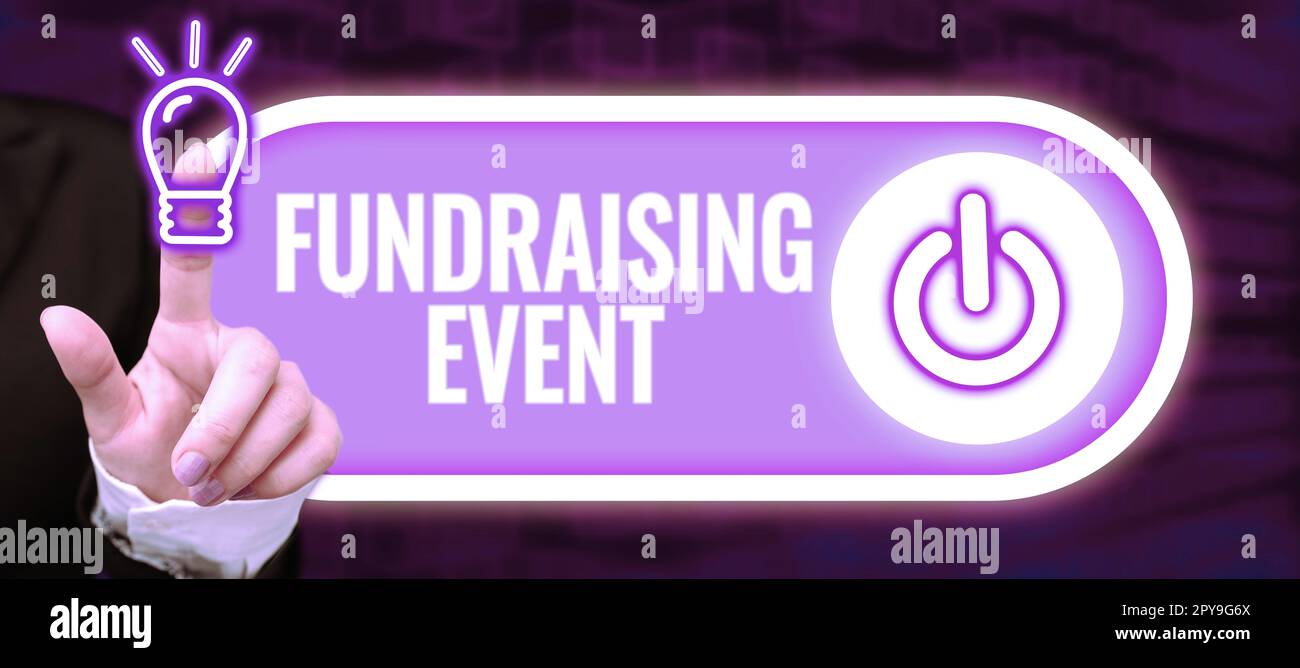Schreiben mit Anzeige des Textes „Fundraising Event“. Kampagne für Geschäftskonzepte, deren Zweck es ist, Geld für eine Sache zu sammeln Stockfoto