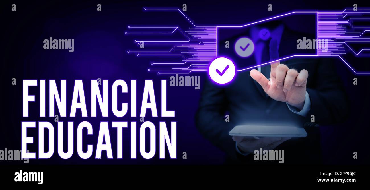 Handschrift Text Financial Education. Überblick über das Unternehmen Verständnis von Währungsbereichen wie Finanzen und Investitionen Stockfoto