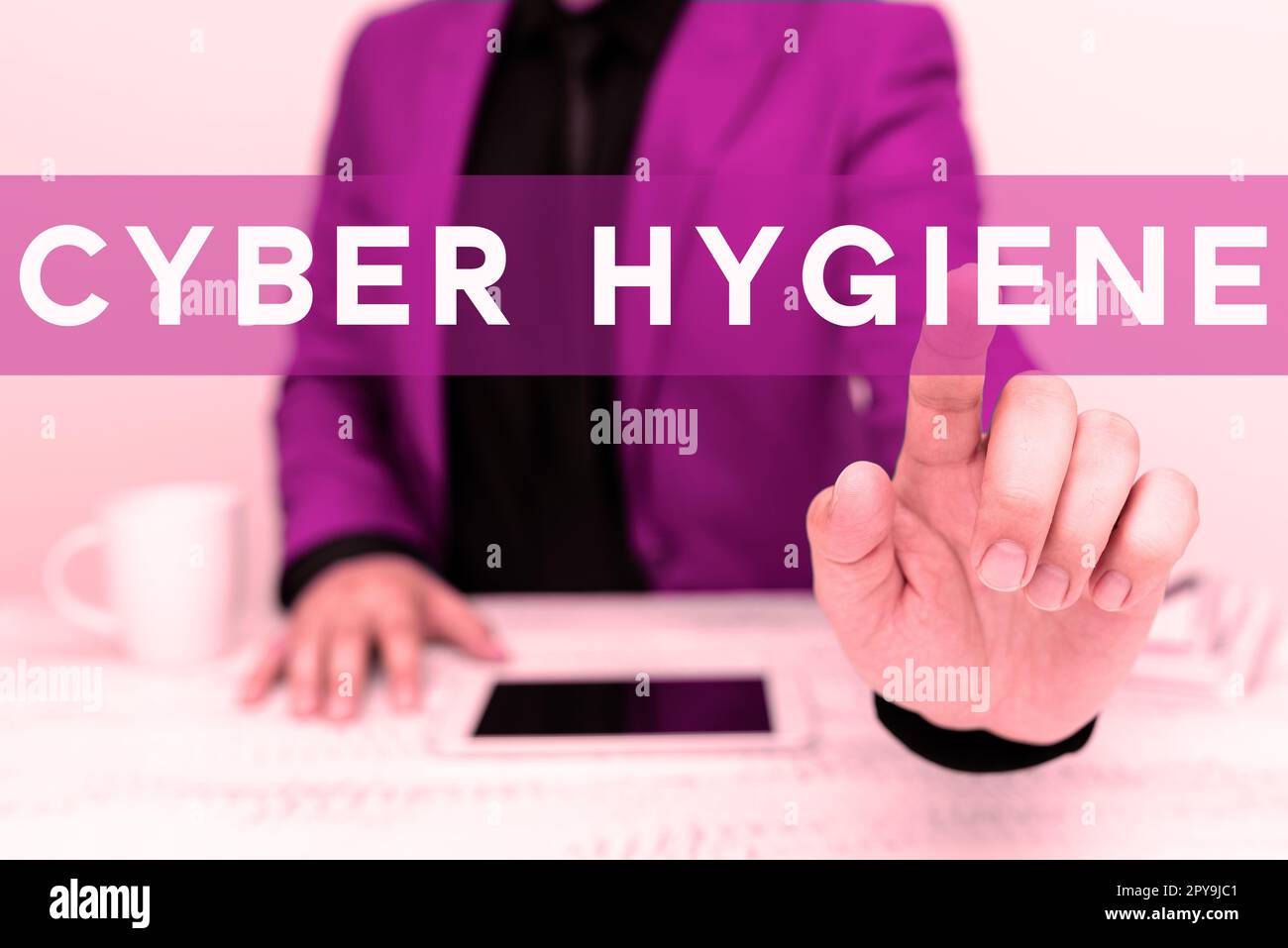 Inspiration mit dem Schild Cyber Hygiene. Internetkonzept Schritte, die Computerbenutzer Unternehmen, um ihre Cyber-Sicherheit zu verbessern Stockfoto