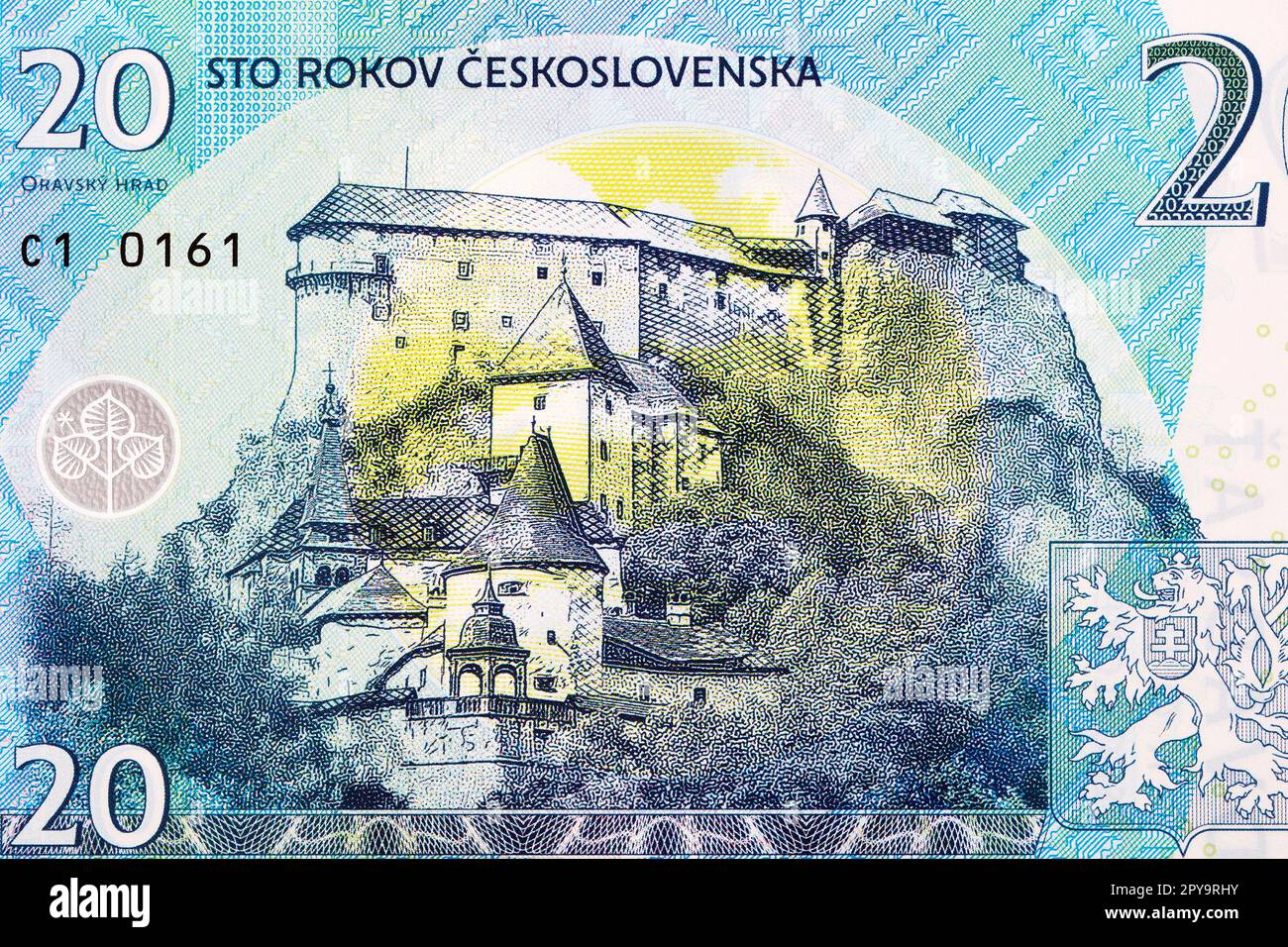 Burg Orava aus dem tschechoslowakischen Geld Stockfoto