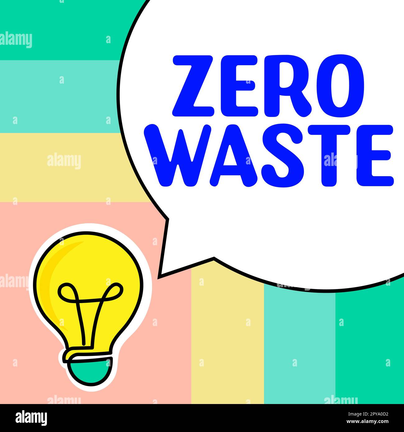 Inspiration mit dem Schild „Null Abfall“. Das Konzept der industriellen Verantwortung umfasst Kompostierung, Recycling und Wiederverwendung Stockfoto