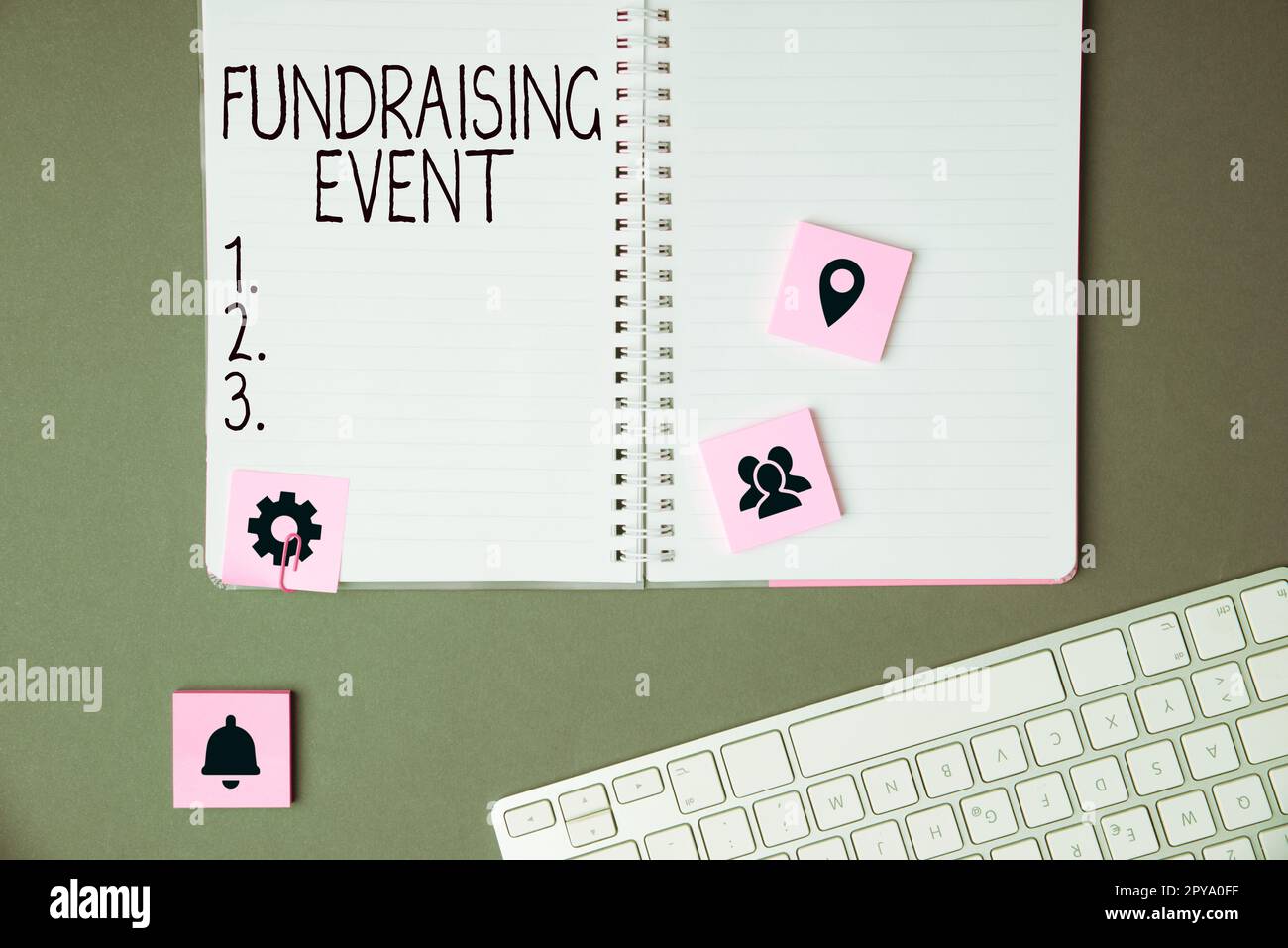 Textzeichen mit Fundraising Event. Ein Wort für eine Kampagne, deren Zweck es ist, Geld für eine Sache zu sammeln Stockfoto