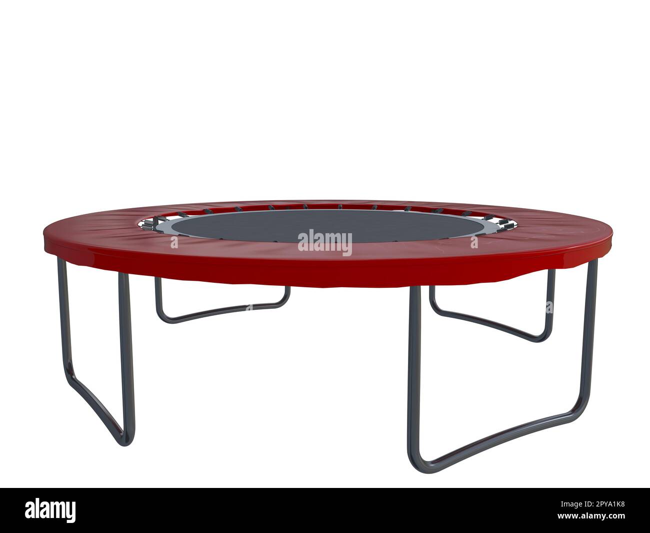 Rotes elastisches Trampolin zum Springen. Geschäftliches und komisches Konzept. 3D-Rendering Stockfoto