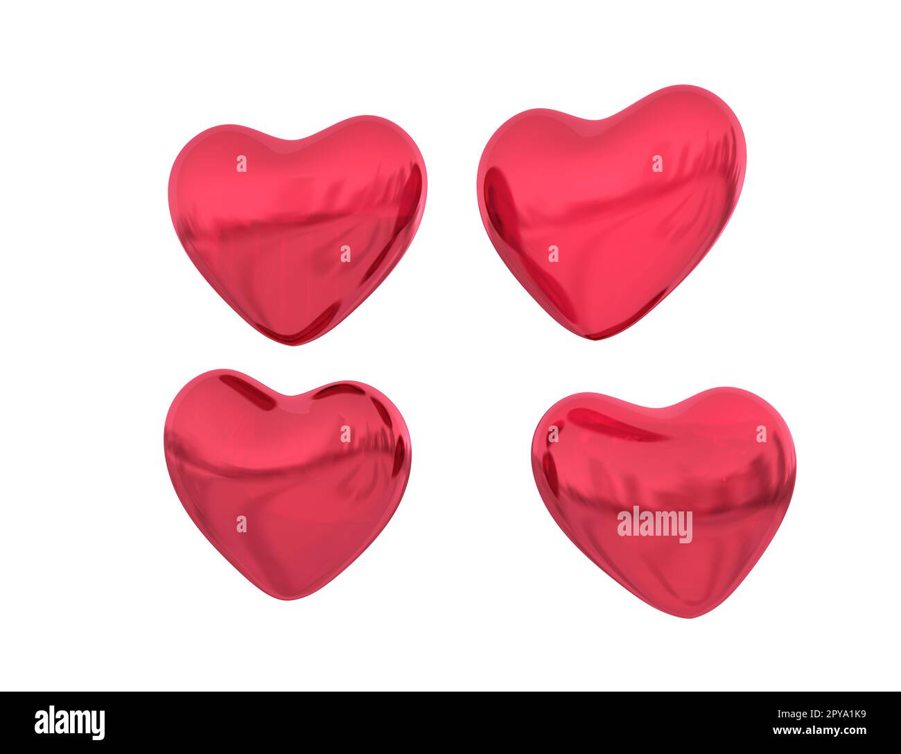 Rote herzförmige Heliumballons zum valentinstag. 3D-Rendering Stockfoto