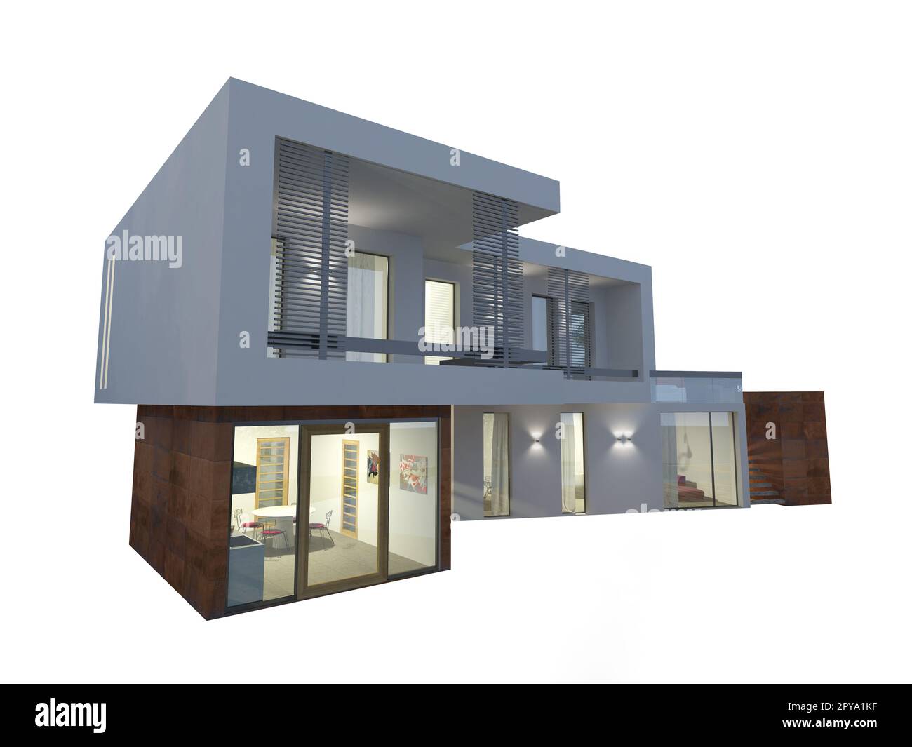 Immobilienverkaufskonzept Neubau im Projekt. 3D-Rendering Stockfoto