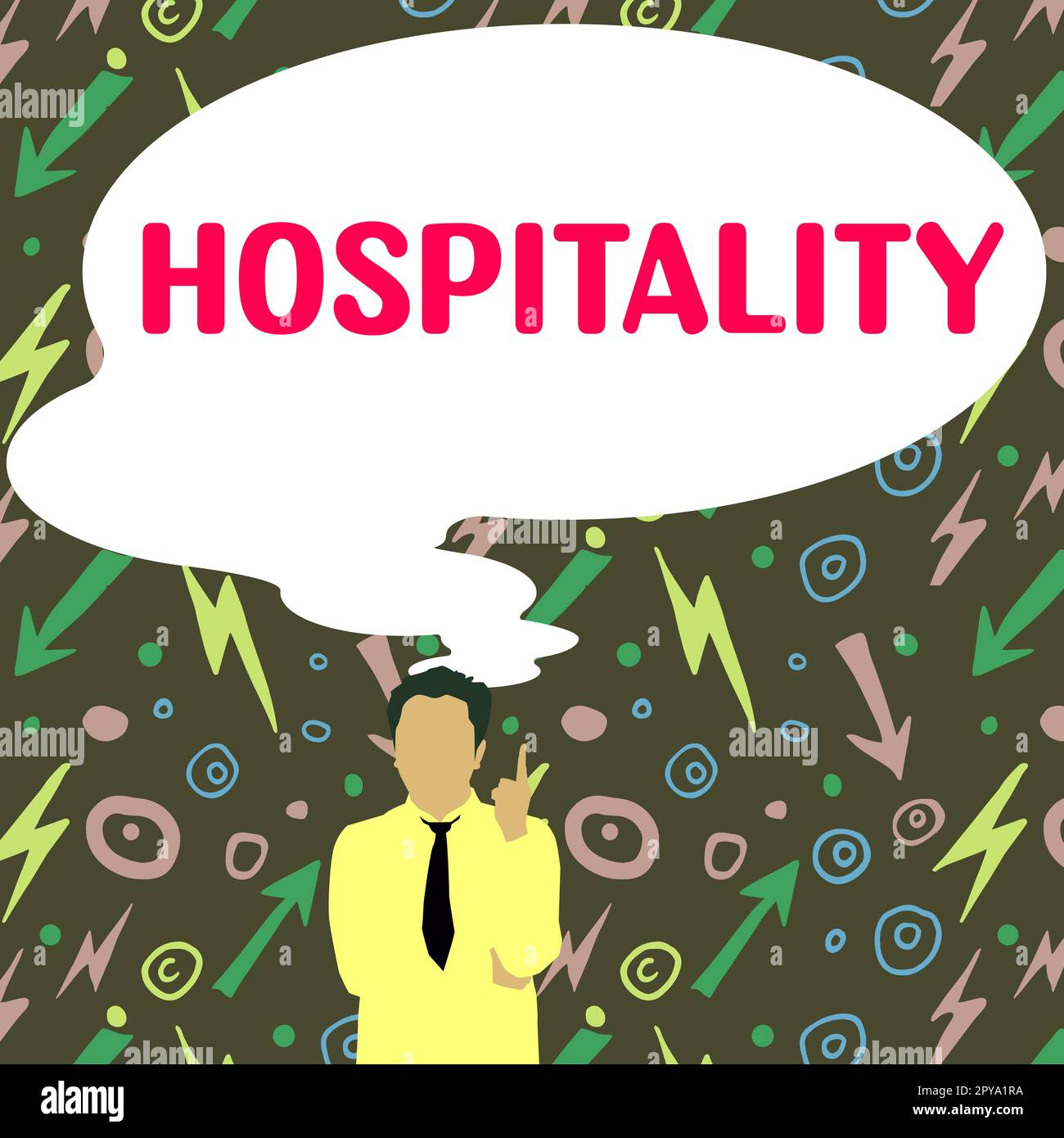 Schriftstellentext Hospitality. Geschäftskonzept der freundliche und großzügige Empfang und die Unterhaltung der Gäste Stockfoto