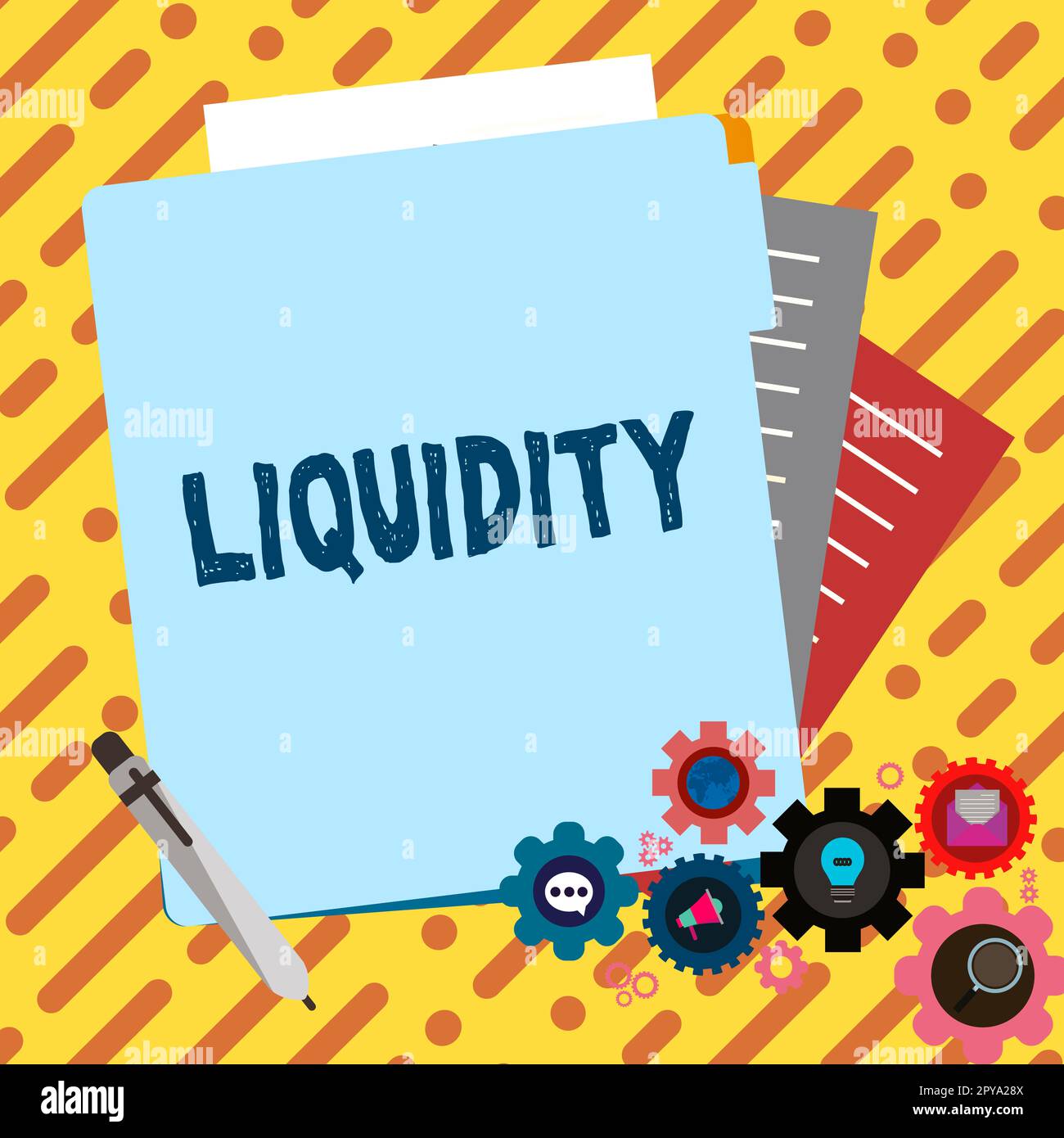 Handgeschriebenes Zeichen - Liquidität. Word für Bargeld und Banksalden Markliquidität Stundungsaktien Stockfoto