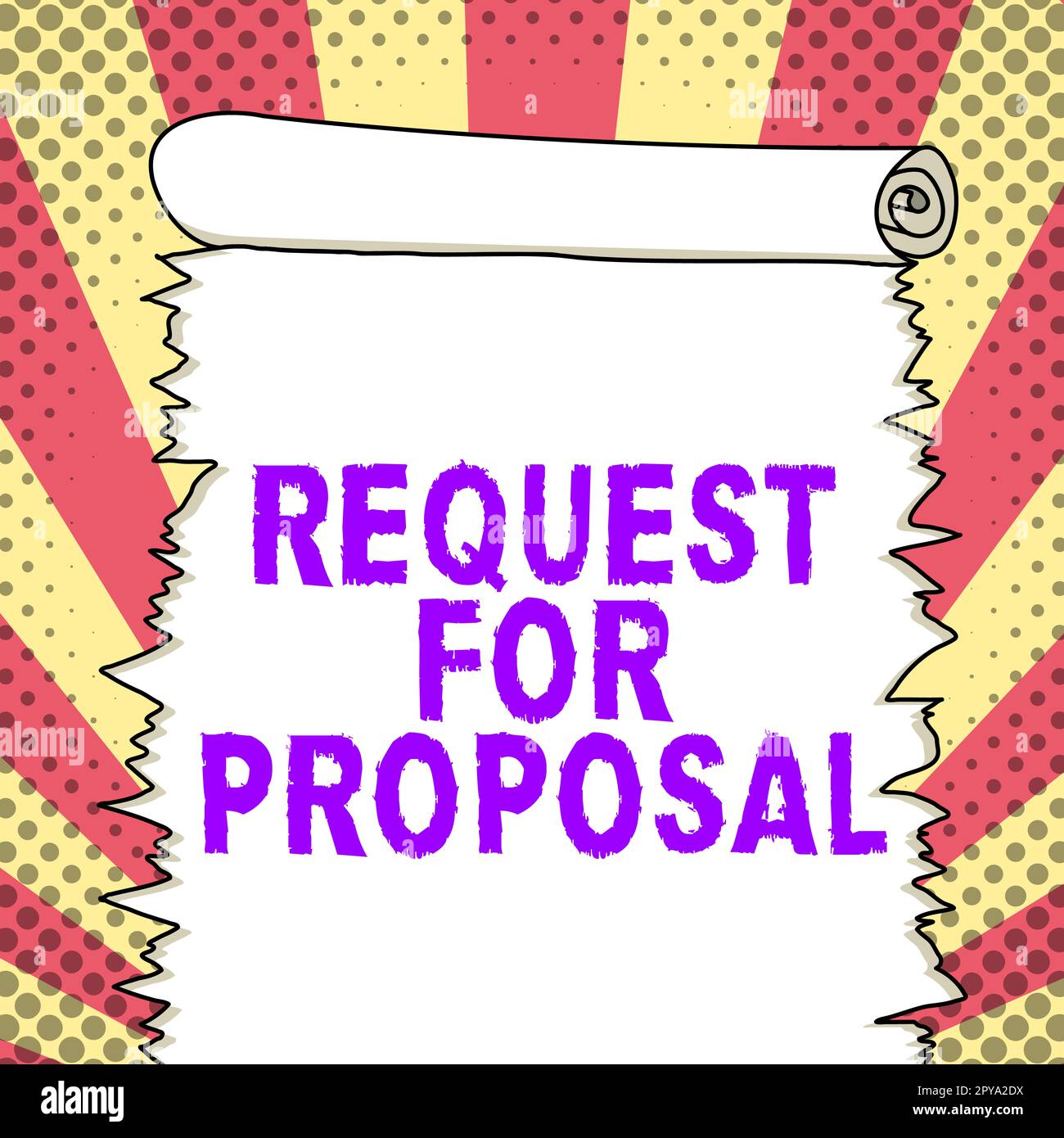 Schreiben mit Anzeige des Texts „Request for Proposal“. Das auf dem Dokument geschriebene Wort enthält ein Ausschreibungsverfahren nach Agentur oder Unternehmen Stockfoto