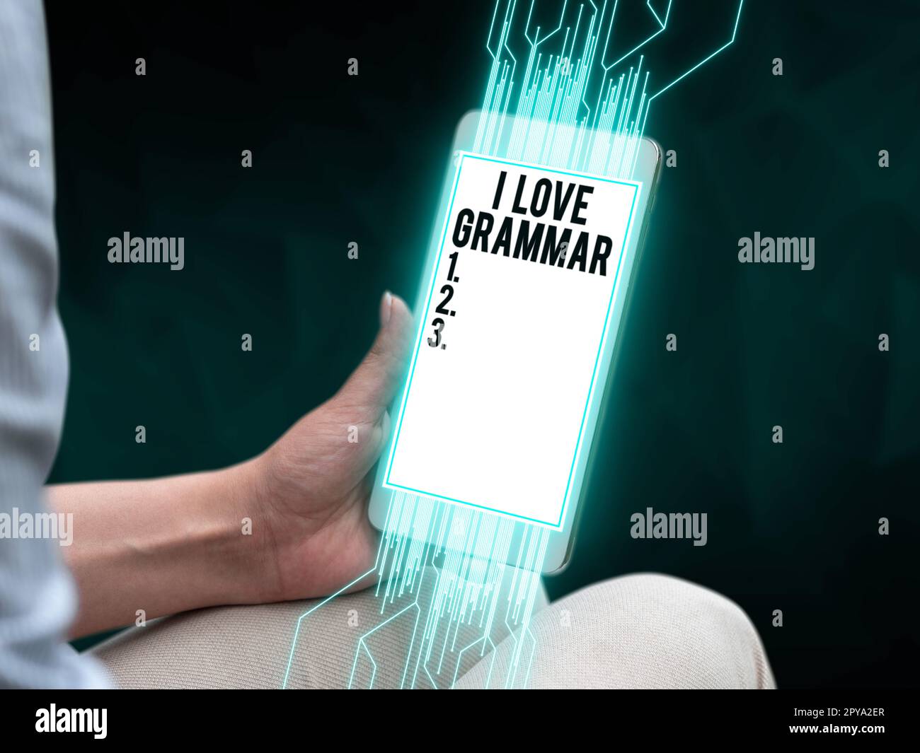 Schreiben mit Text „I Love Grammar“. Begrifflicher Fotoakt des Bewunderungssystems und der Sprachstruktur Stockfoto