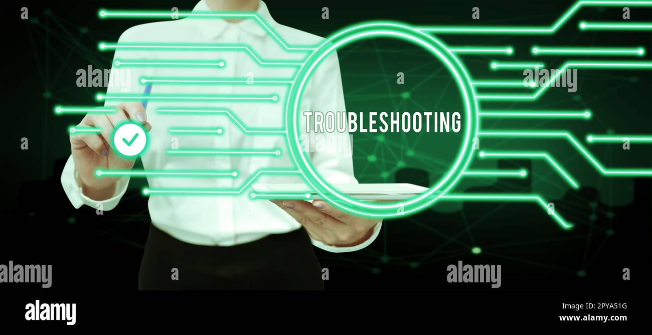 Fehlersuche bei der konzeptionellen Anzeige. Konzeptfoto eine Untersuchung oder Behandlung der Probleme ist aufgetreten Stockfoto