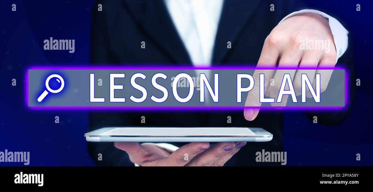 Handschriftliches Schild Lesson Plan. Konzeptfoto eine detaillierte Beschreibung des Unterrichtsverlaufs durch den Lehrer Stockfoto