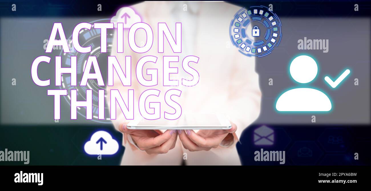 Handschrift Text Aktion ändert Dinge. Das Wort für etwas wird die Reaktion anderer Dinge widerspiegeln Stockfoto