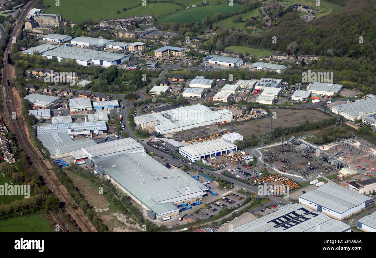 Luftaufnahme von Lowfields Business Park, Elland, West Yorkshire Stockfoto