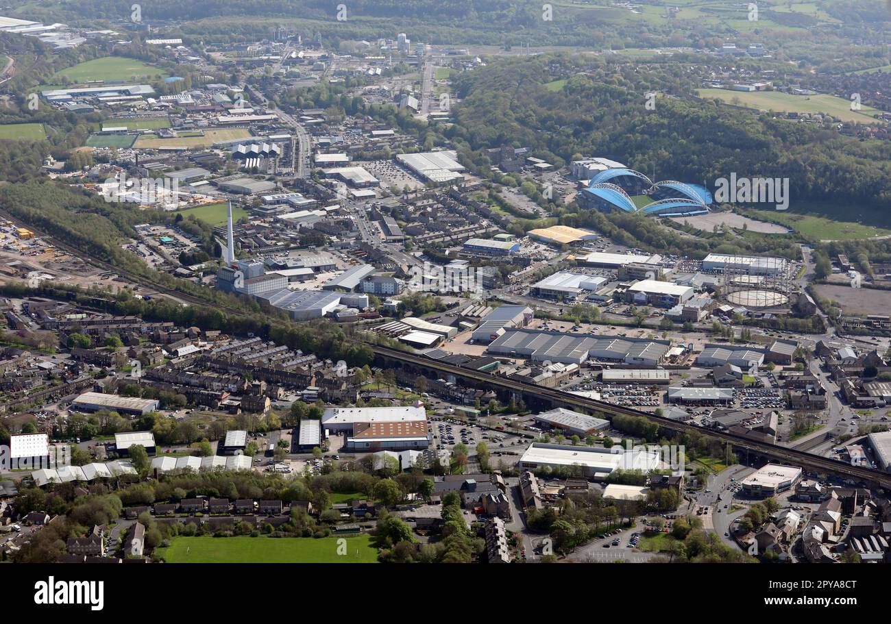 Luftaufnahme von Huddersfield Town Center, West Yorkshire Stockfoto