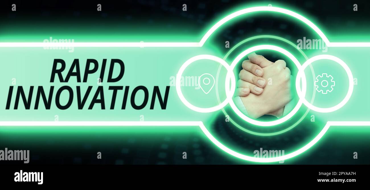 Handschriftlicher Text Rapid Innovation. Geschäftsansatz, der charakteristisch für eine Website ist, die Suchmaschinenalgorithmen verwendet Stockfoto