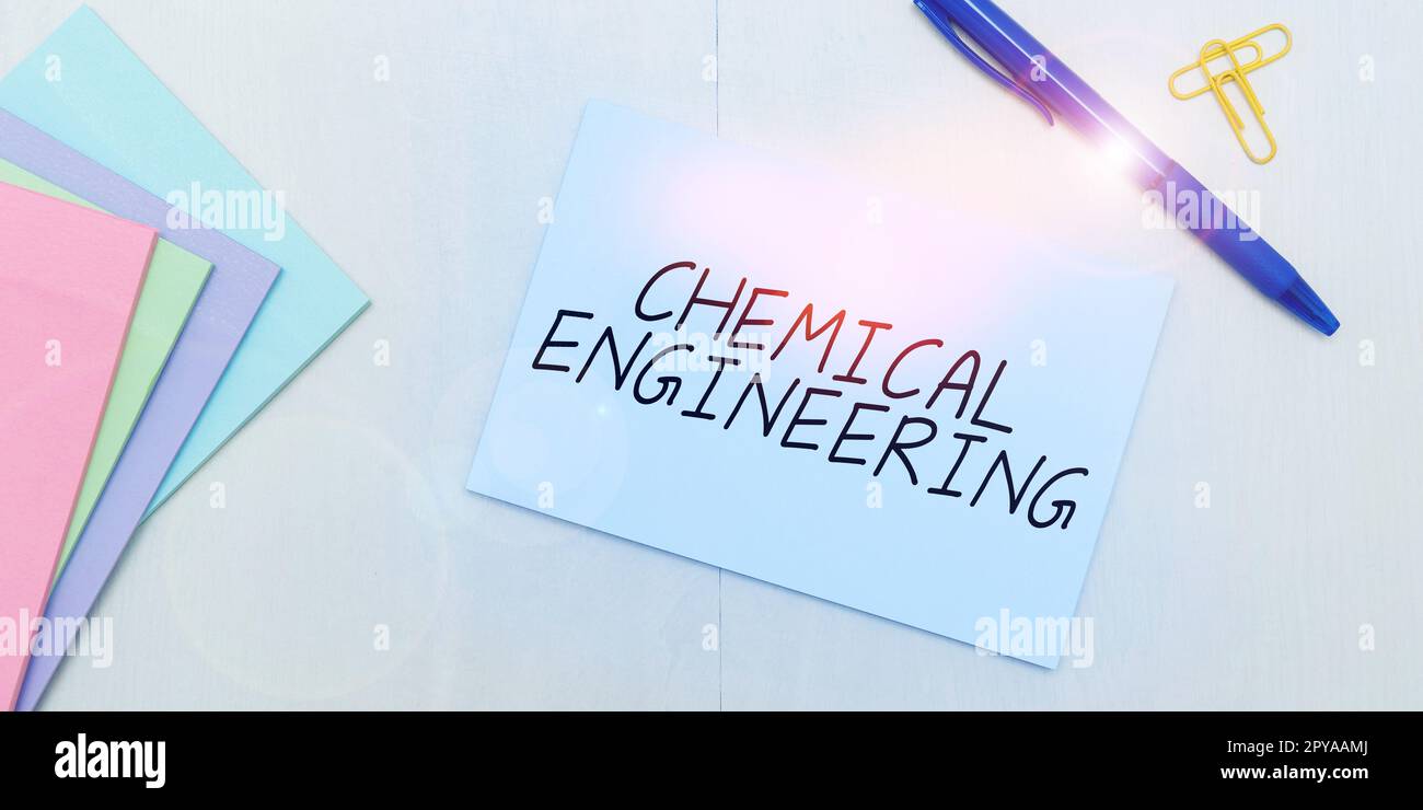 Text mit Inspiration Chemical Engineering. Geschäftsansatz Entwicklung von Dingen, die sich mit der industriellen Anwendung der Chemie befassen Stockfoto