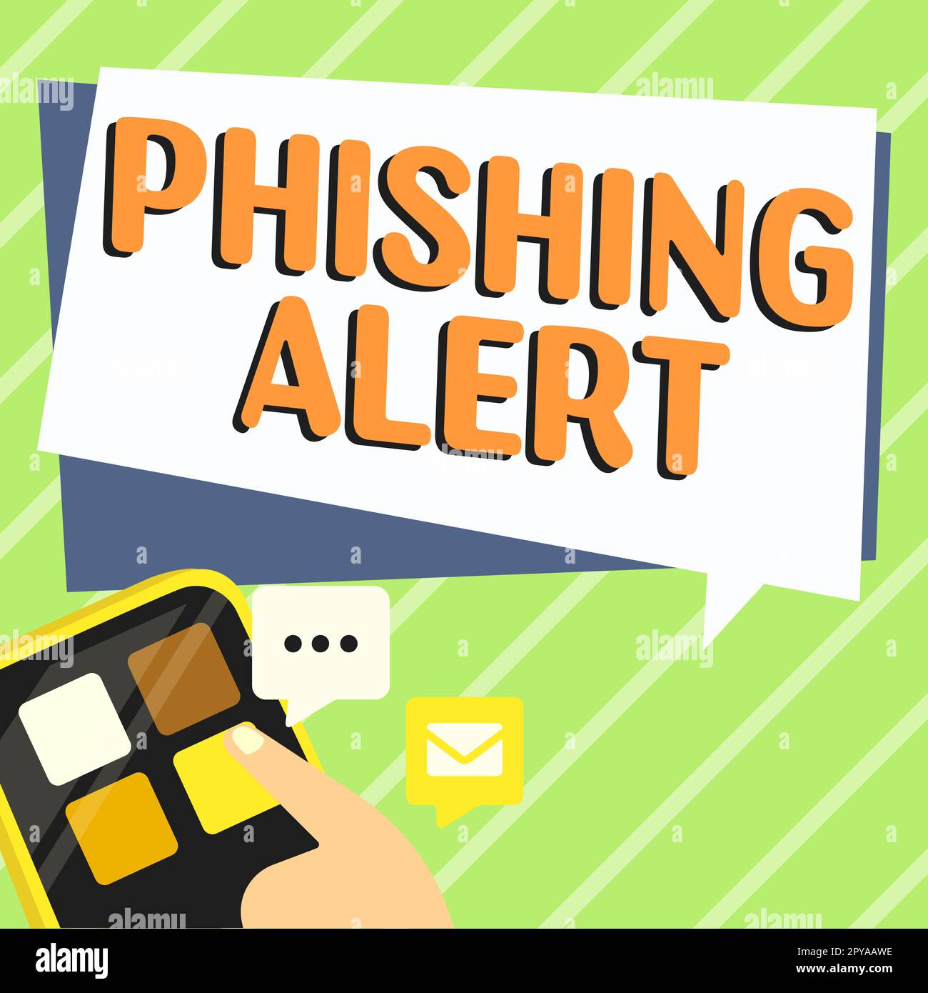 Textzeichen mit Phishing-Alarm. Geschäftsidee, die sich des betrügerischen Versuchs bewusst ist, an vertrauliche Informationen zu gelangen Stockfoto