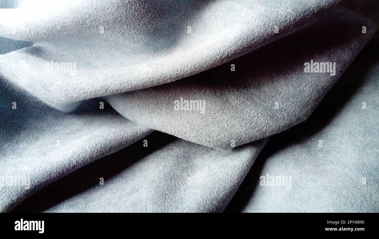 Close-up von Samtweichen dicken Stoff für Vorhänge von grau und blau Farbe Stockfoto
