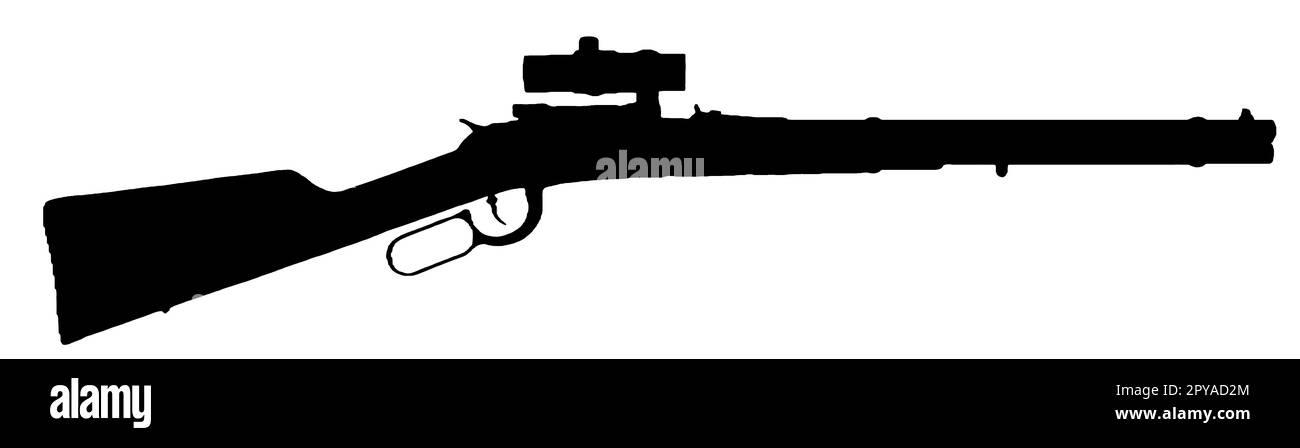 Isoliertes Gewehr mit Teleskopvisier, schwarze Silhouette Stockfoto