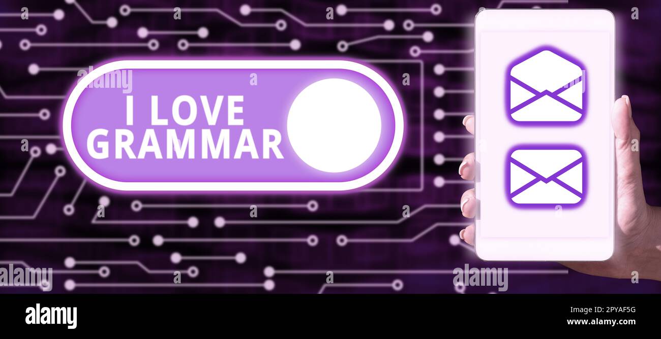 Handschrift Text Ich liebe Grammatik. Konzept Bedeutung Akt der Bewunderung System und Struktur der Sprache Stockfoto