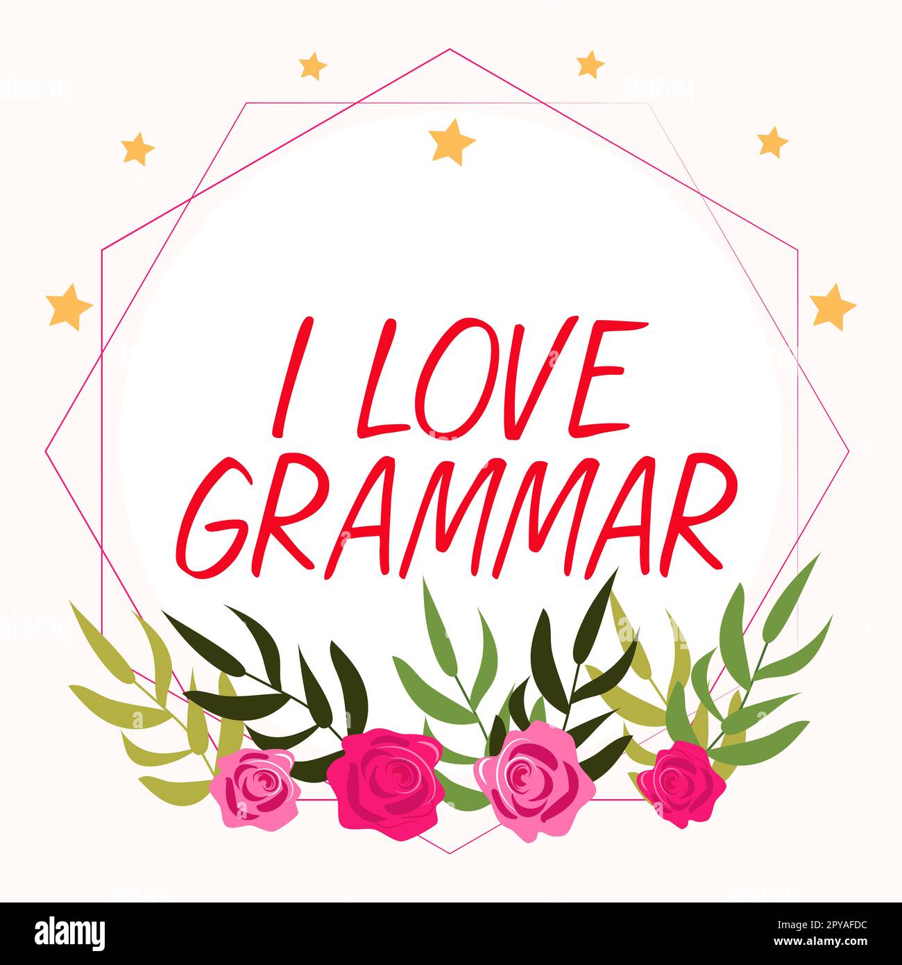 Ein Schild mit der Aufschrift „I Love Grammar“. Internetbegriffshandlung des Bewunderungssystems und der Sprachstruktur Stockfoto