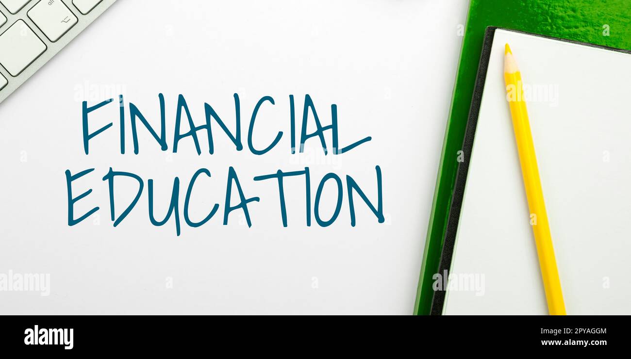 Inspiration zeigt Zeichen Financial Education. Geschäftskonzept Verständnis von Währungsbereichen wie Finanzen und Investieren Stockfoto