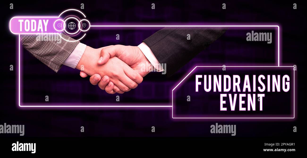 Schild mit Fundraising-Veranstaltung. Konzept bedeutet Kampagne, deren Zweck es ist, Geld für eine Sache zu sammeln Stockfoto