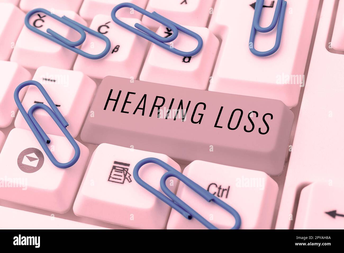 Handschriftzeichen Schwerhörigkeit. Begriff bedeutet teilweise oder vollständige Unfähigkeit, Geräusche normal zu hören Stockfoto