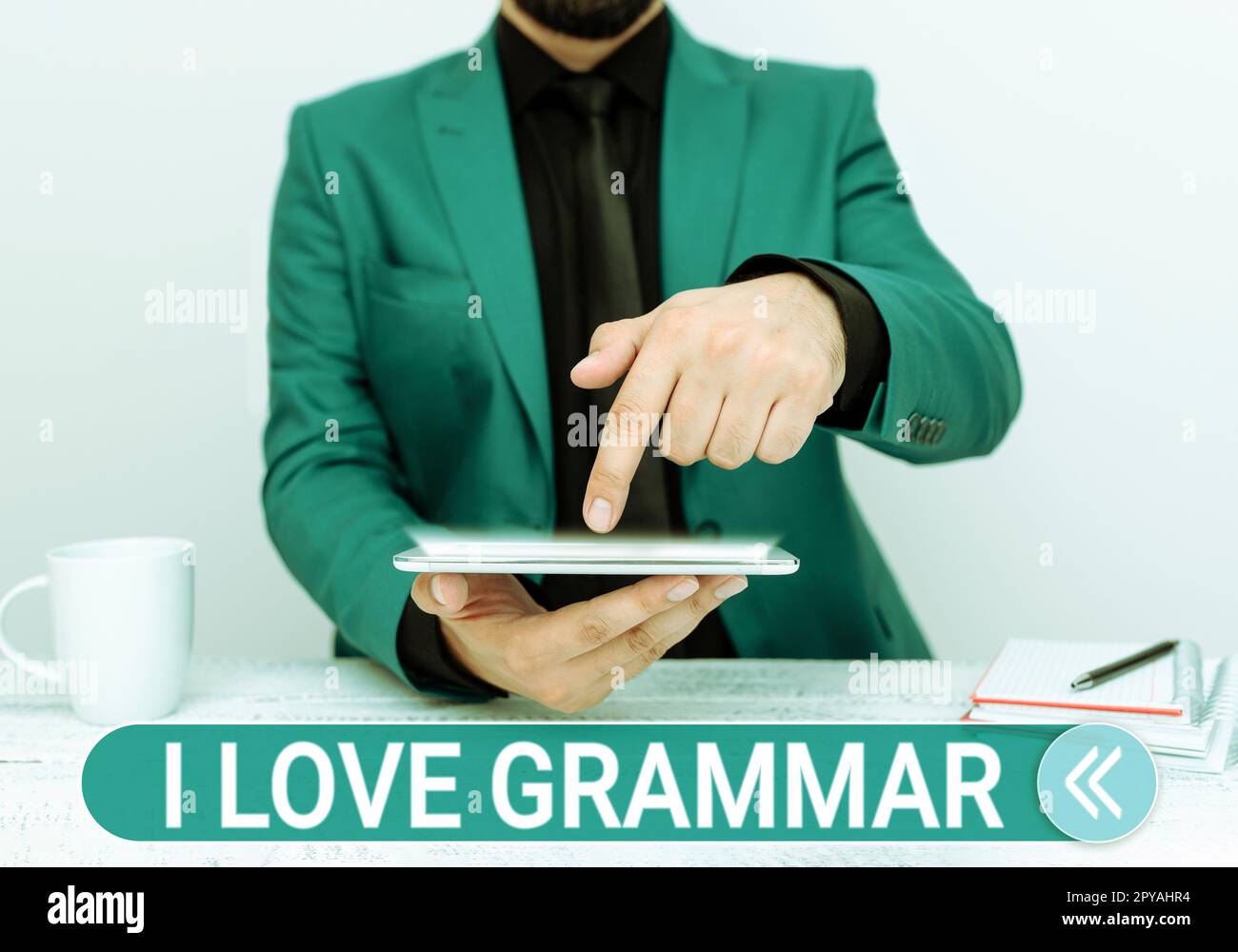 Textzeichen mit „I Love Grammar“. Geschäftsvorstellung der Bewunderung des Systems und der Sprachstruktur Stockfoto