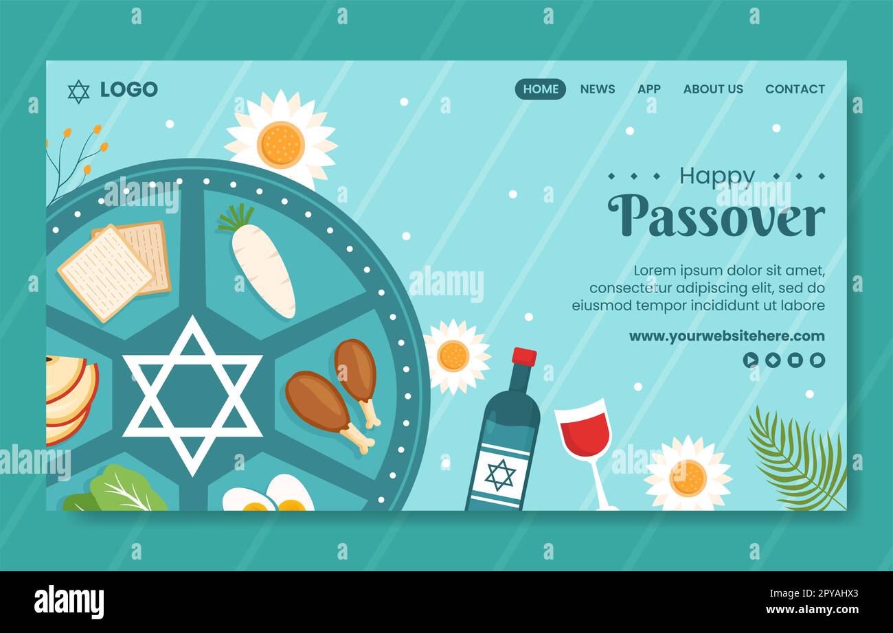 Happy Passover Jüdische Feiertage Social Media Landing Page Handgezeichnete Vorlage Hintergrund Illustration Stockfoto