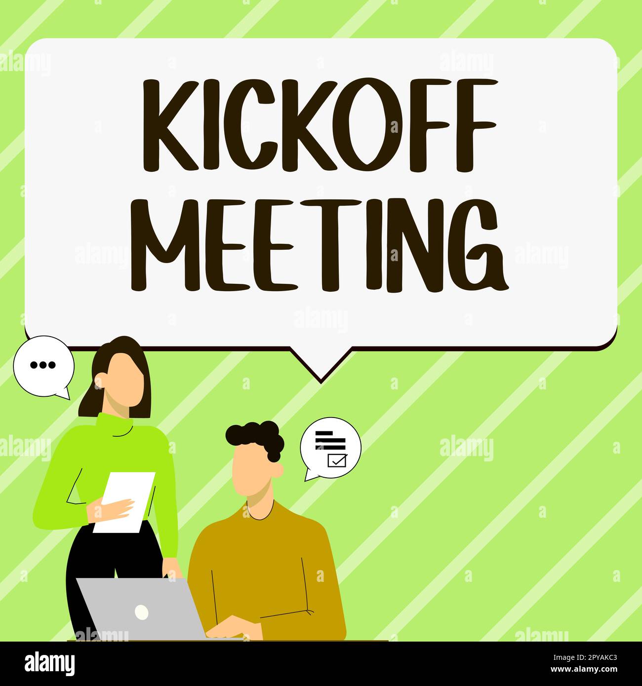 Konzeptionelle Präsentation Kickoff Meeting. Wort für eine Sonderdiskussion über die Rechtmäßigkeit des Projekts Stockfoto