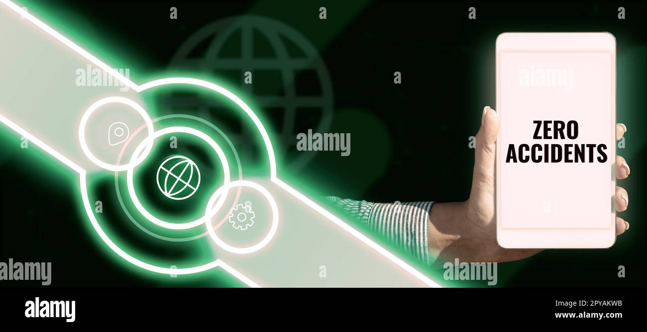 Handgeschriebenes Schild "Null Unfälle". Geschäftsidee wichtige Strategie zur Vermeidung von Arbeitsunfällen Stockfoto